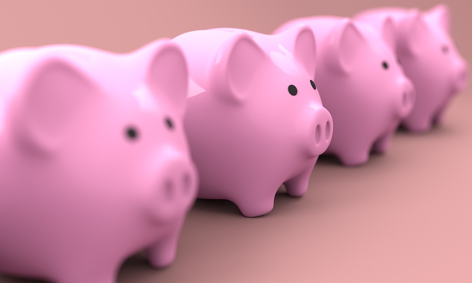 Piggy banks stood in a line