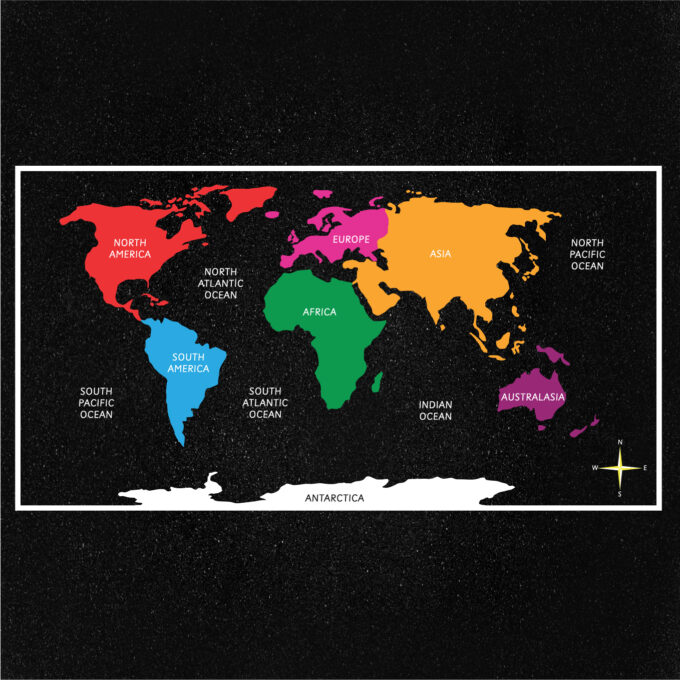 World Map Multi-Coloured