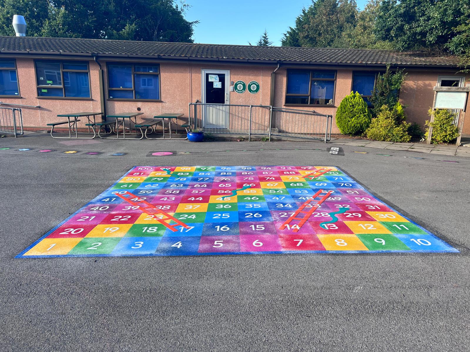 snakes and ladders with buildings in background