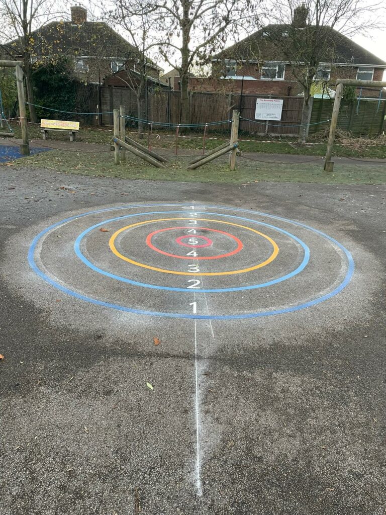 number target playground markings, play apparatus behind